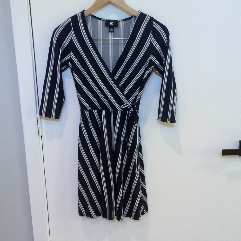 Striped Navy and White Wrap Dress